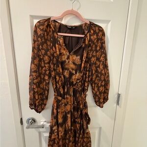 Simply Vera Vera Wang Brown & Orange Floral Long Sleeve Wrap Dress